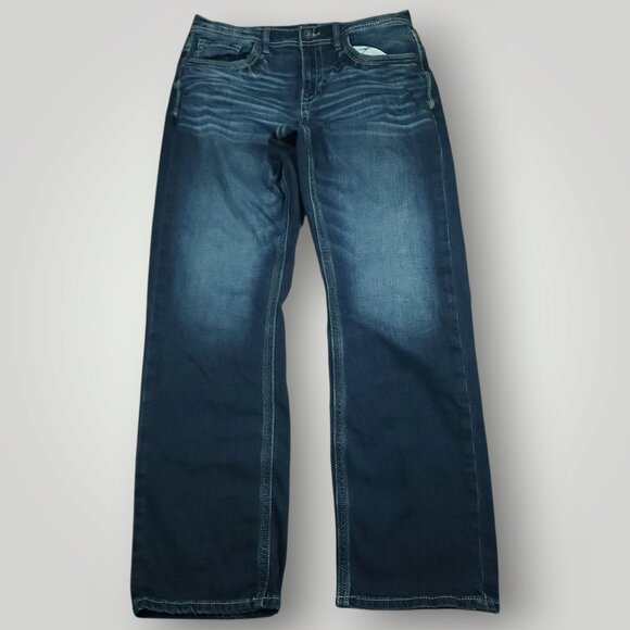 BKE Jeans Mens 34x34 Seth Baggy Straight Wide Leg Coolmax Whiskering Dark Wash - Picture 1 of 12